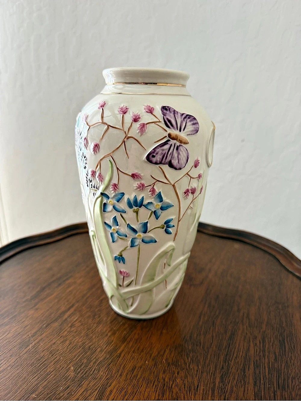 Belleek Papillon Vase Floral Cream & Pink